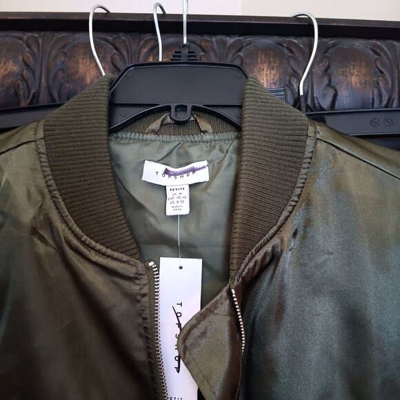 Women's Deep Green Satin Bomber Jacket - Picture 1 of 5